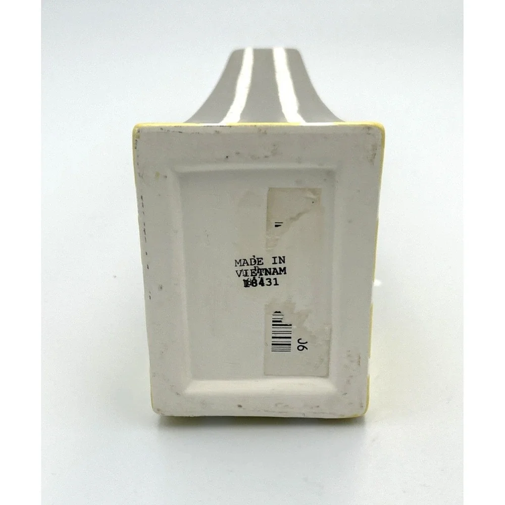 Ceramic Vase Abstract‎ Striped Yellow White & Gray Made in Vietnam #18431 Modern
